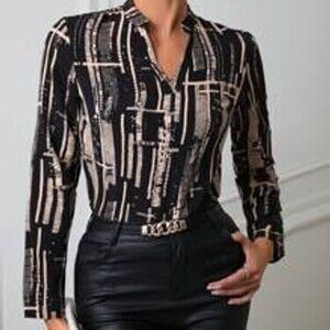 SHEIN Clasi Allover Print Notched Neckline Blouse